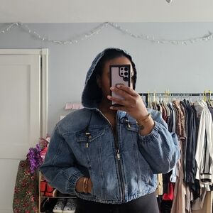 Michael Michael Kors Padded Denim Bomber Jacket, Cropped & Hooded
